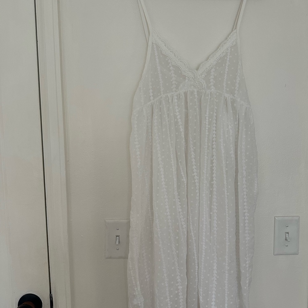 Free People White Chemise with V-Neck and Spaghetti Straps